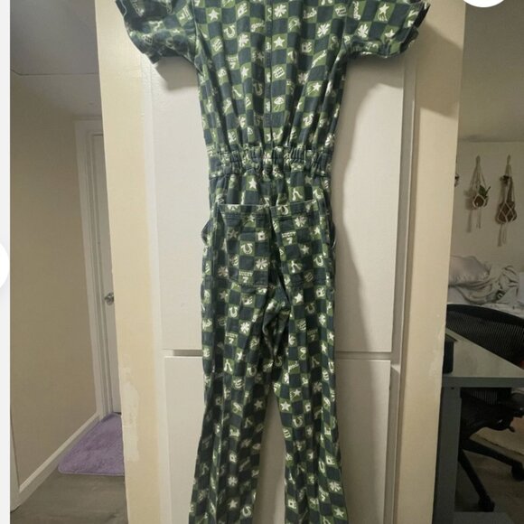 Big Bud Press Women's Jumpsuit size XXS Green Good Luck Shamrock Horseshoe Rare - Picture 2 of 8